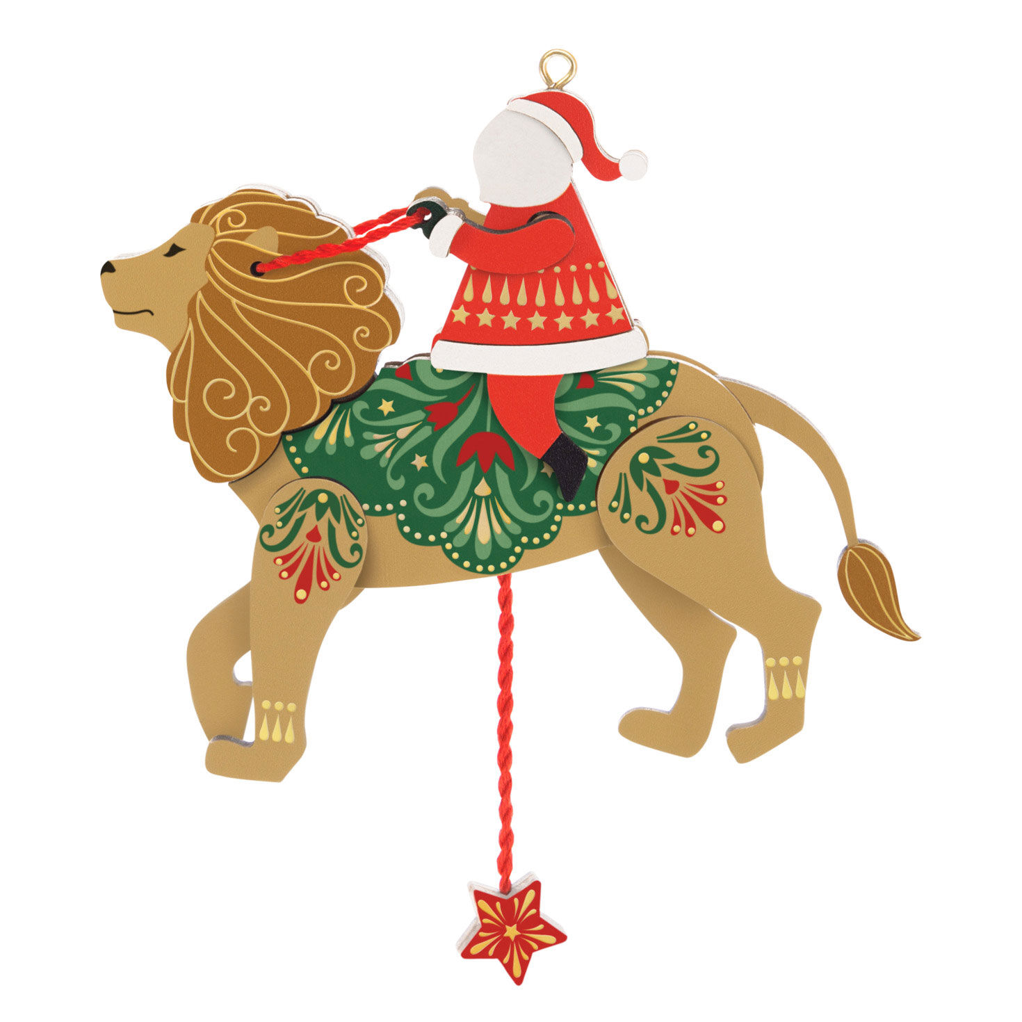 Santa on Lion Pull-String Keepsake Ornament Back image number 6