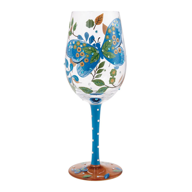 Lolita Garden Butterfly Handpainted Wine Glass, 15 oz.