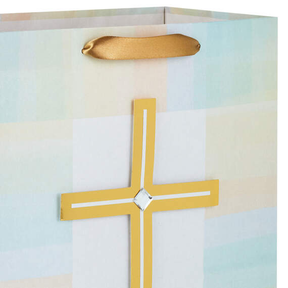 13" Gold Cross With Pastel Border Large Gift Bag, , large image number 5