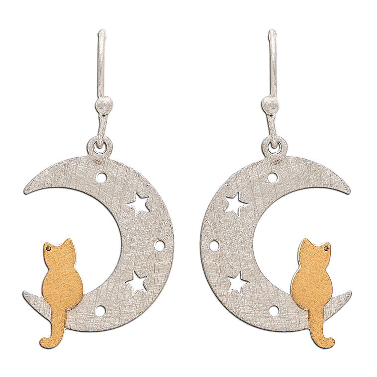 Rain Jewelry Cat in Moon Matte Mixed Metal Earrings