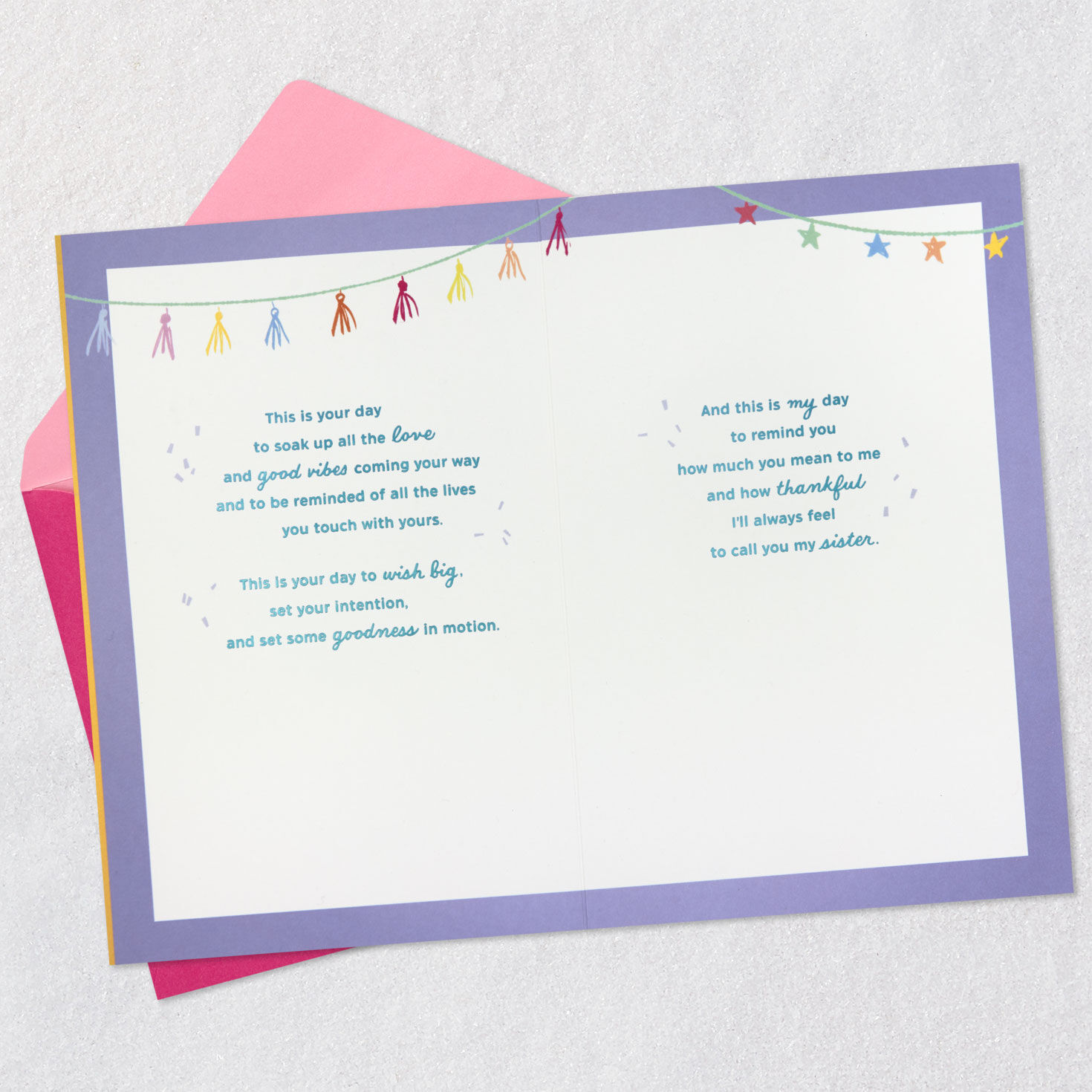 Heart Balloon Confetti Shaker Sister Birthday Card Open card with envelope image number 4