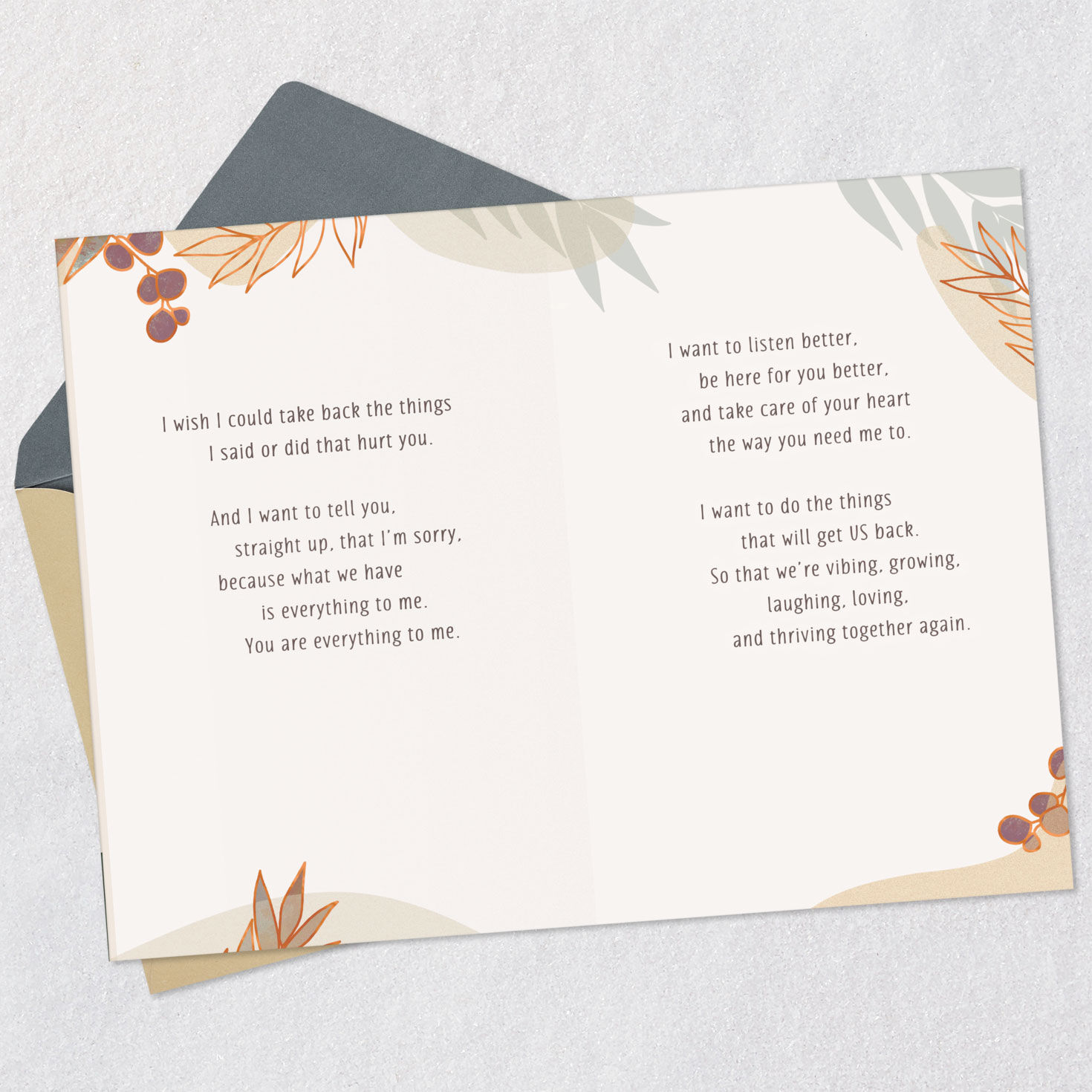 Leaves and Geometric Patterns Troubled Times Card Open card with envelope image number 4