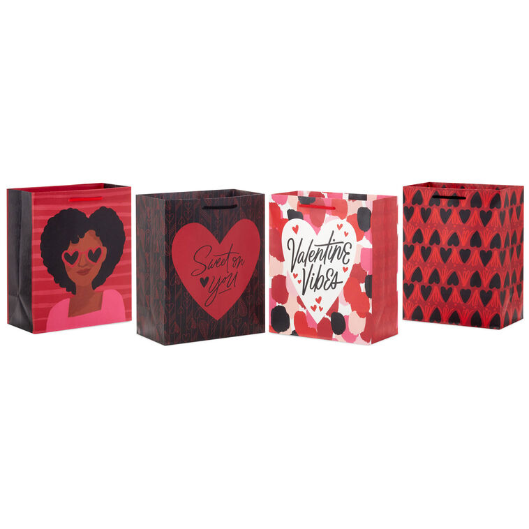 9.6" Valentine Vibes 4-Pack Assorted Medium Gift Bags