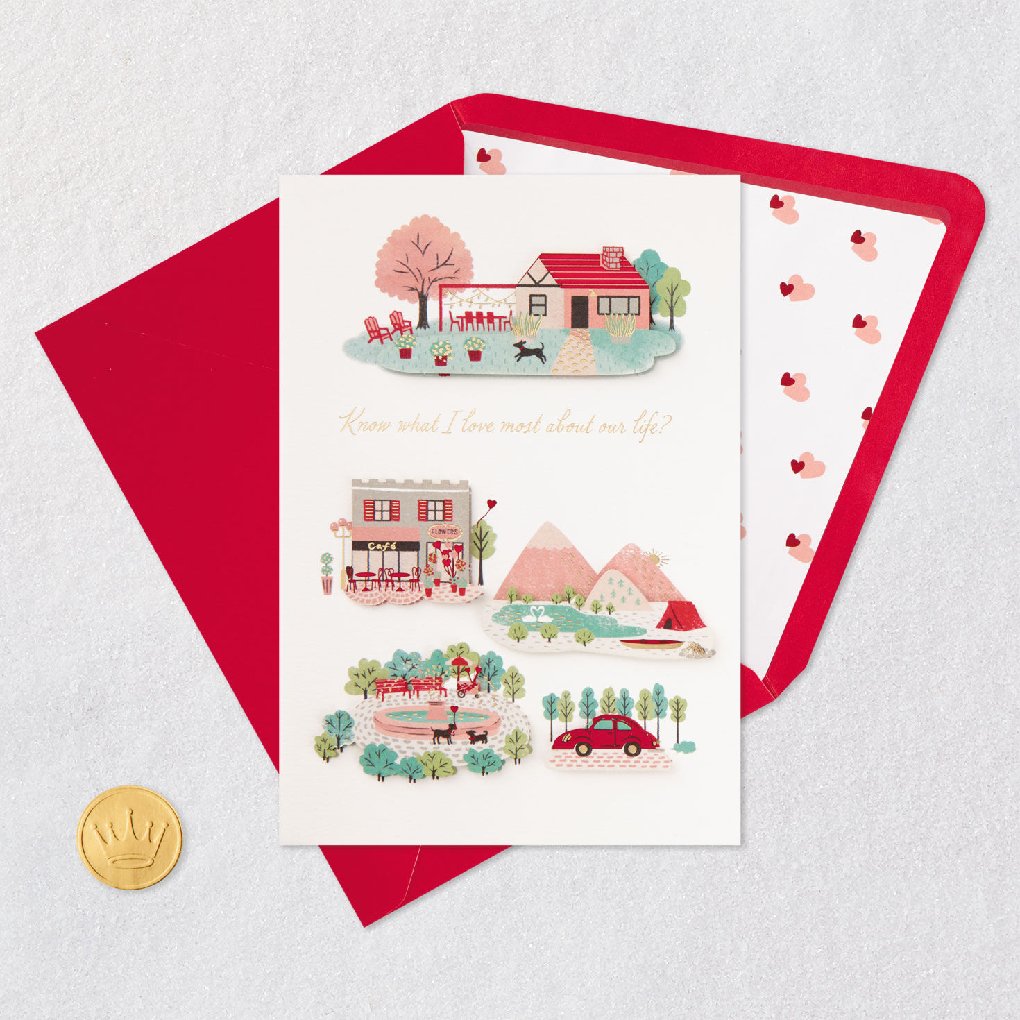 Cute Couple Life Vignettes Anniversary Card Card Front with Envelope and Gold Seal image number 6