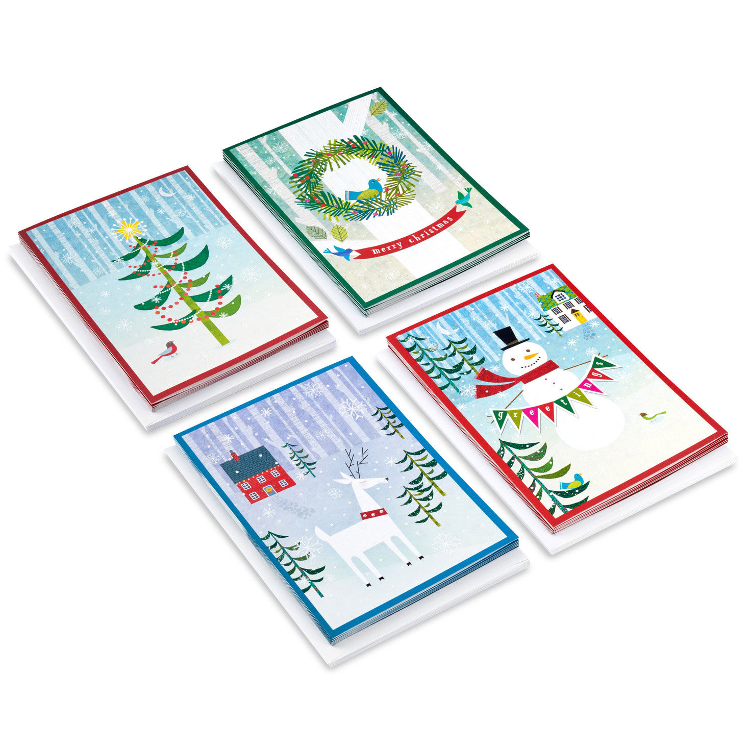 Festive Folk Art Assorted Christmas Cards, Box of 24