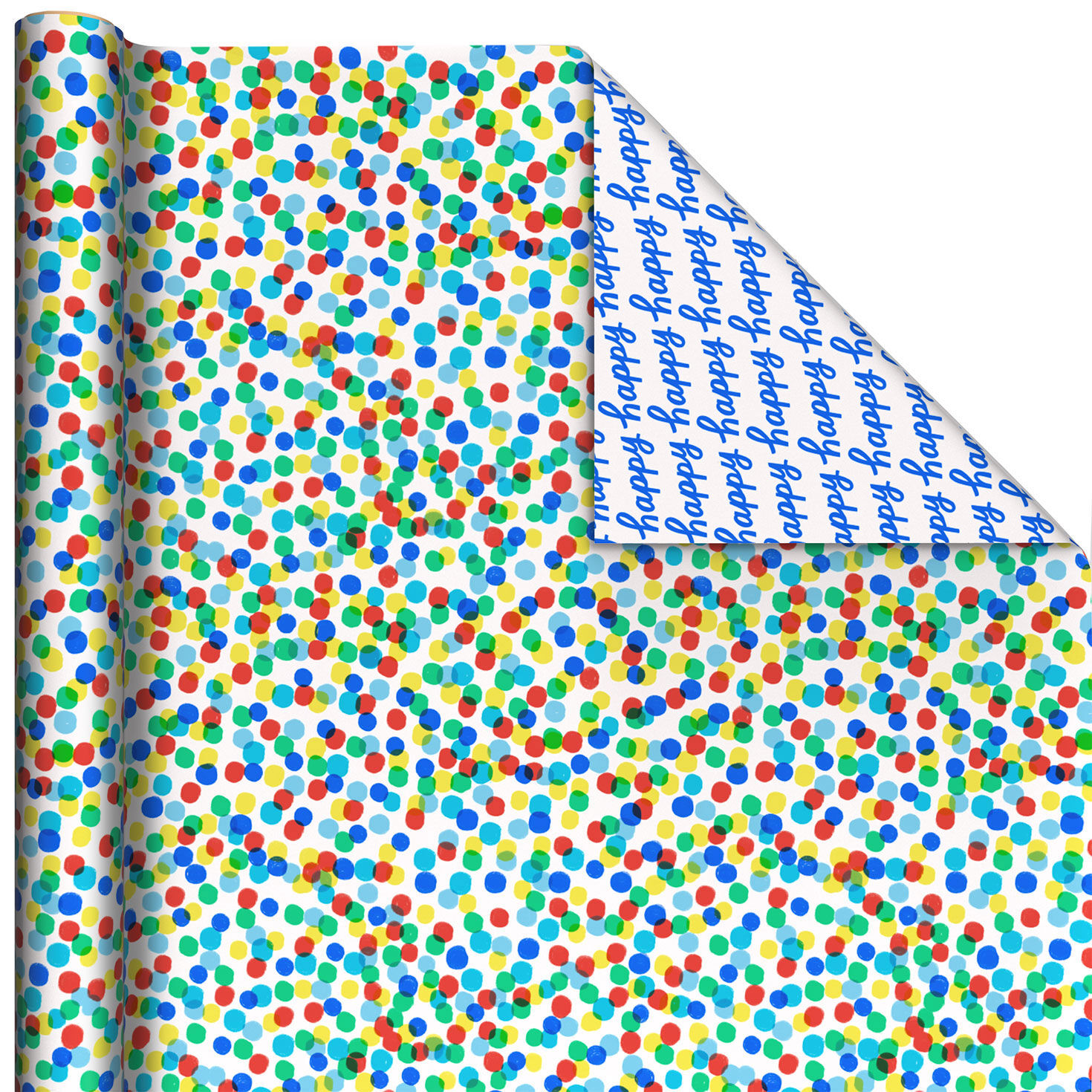 Colorful Dots/Happy Lettering Reversible Wrapping Paper Roll, 20 sq. ft.
