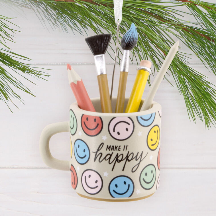 Smiley Faces Happy Mug Christmas Ornament hanging on tree image number 2