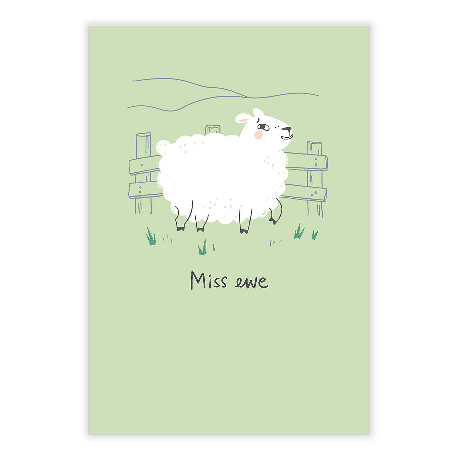 Sheep at Fence on Green Personalized Card front image number 2