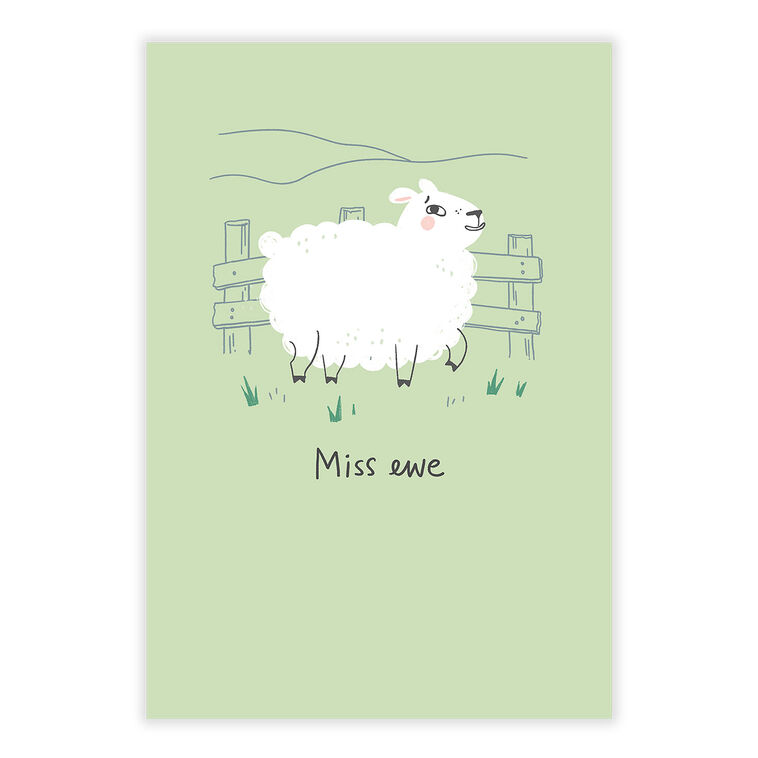 Sheep at Fence on Green Personalized Card front image number 2