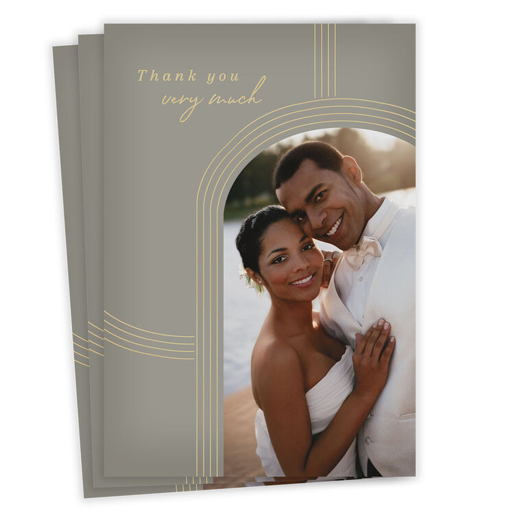 Gold Arches on Gray Wedding Thank-You Card