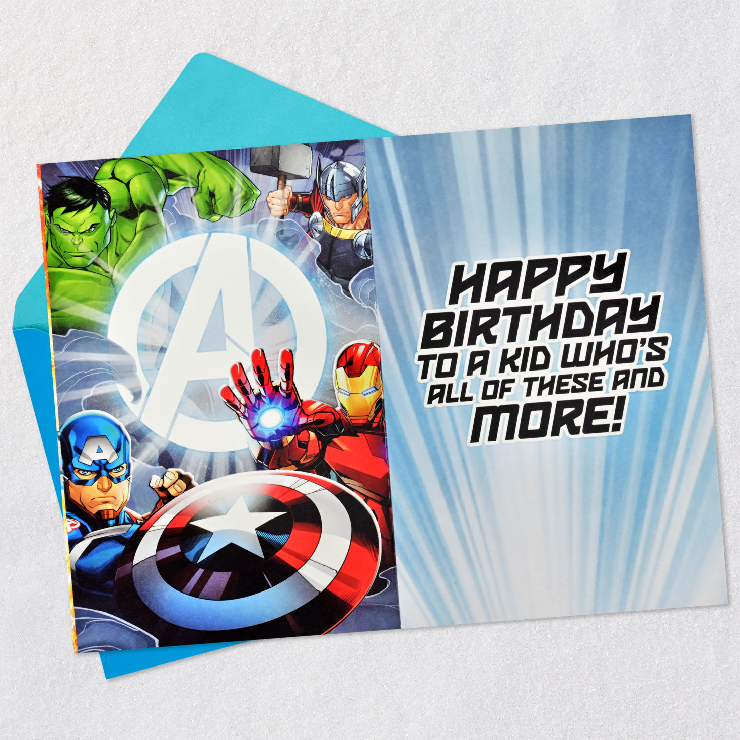 Marvel Avengers Super Heroes Kids Birthday Card Open card with envelope image number 3