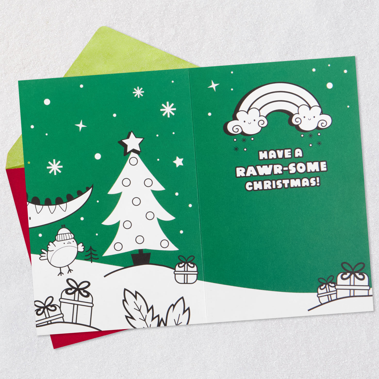 Dinosaurs Coloring Christmas Card for Grandson Open card with envelope image number 6