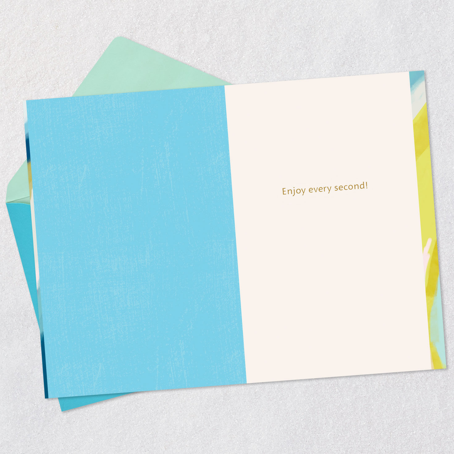 Modern Lime Green and Blue 50th Birthday Card Open card with envelope image number 3