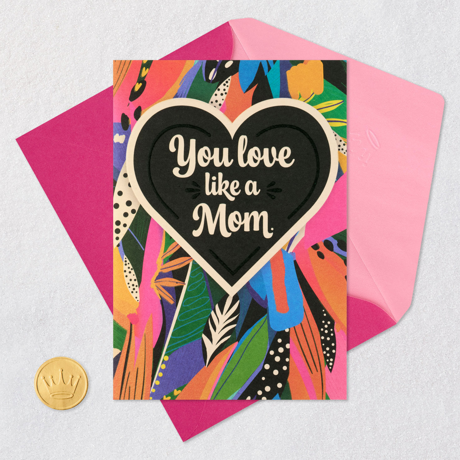 Tropical Abstract Painting with Heart Mother's Day Card Card Front with Envelope and Gold Seal image number 6