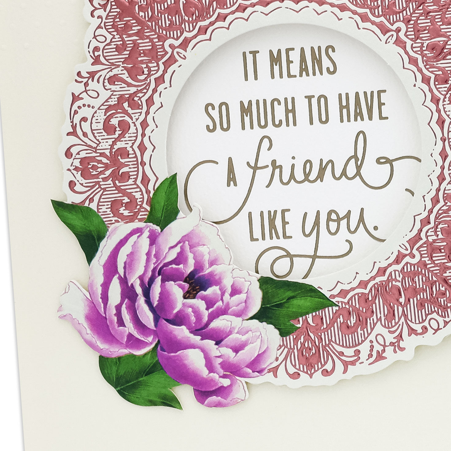 Pink Peony and Lace Frame Birthday Card for Friend Card Front Detail image number 5