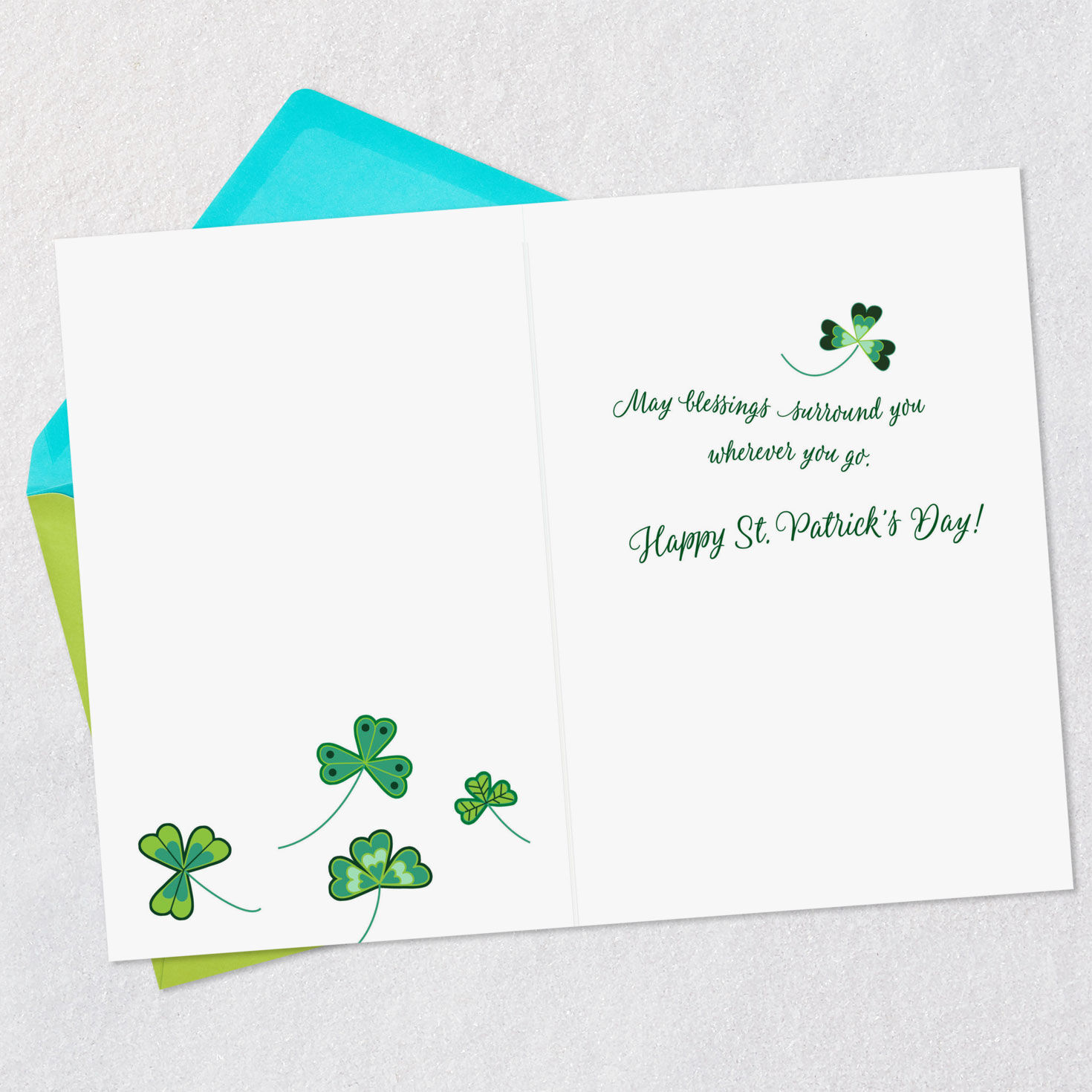 Sparkly Shamrock Bouquet St. Patrick's Day Card Open card with envelope image number 3