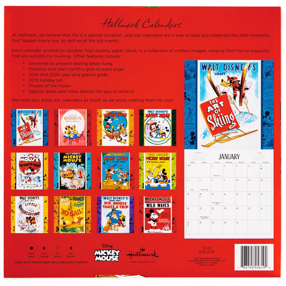 Mickey Mouse Vintage Posters 2019 Wall Calendar, 12Month Calendars