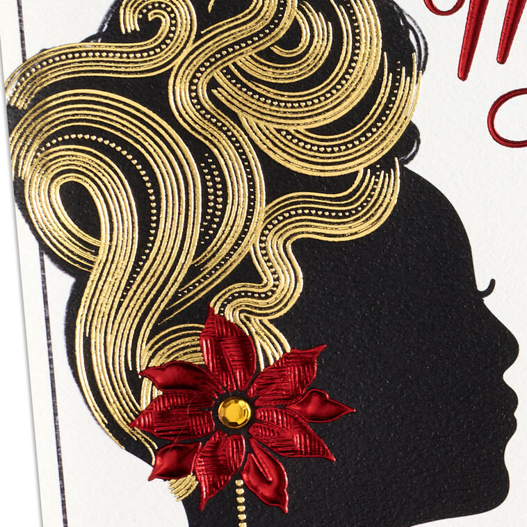 Black Woman Silhouette with Poinsettia Christmas Card for Mom Card Front Detail image number 5