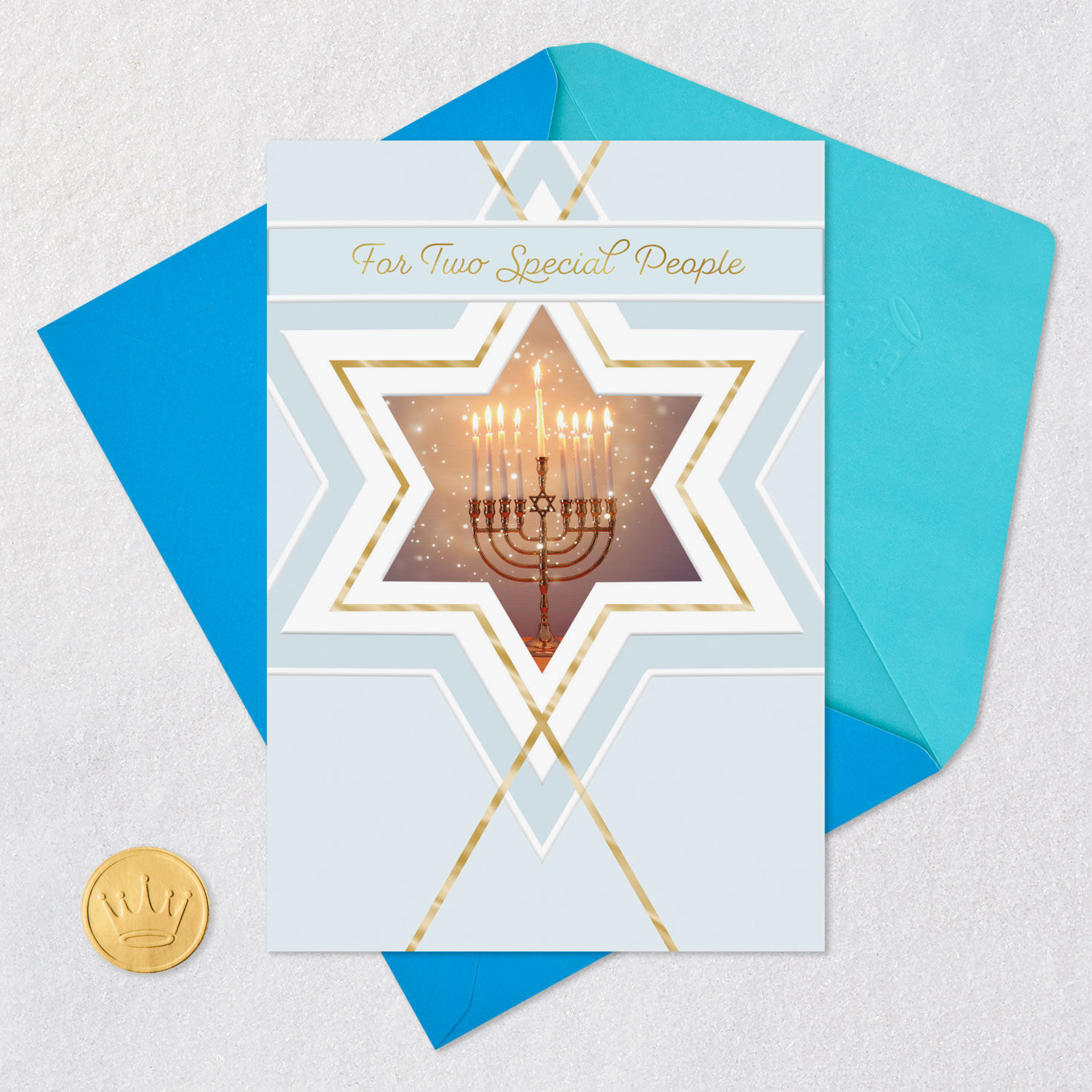 Star of David and Menorah Hanukkah Card for Both Card Front with Envelope and Gold Seal image number 5