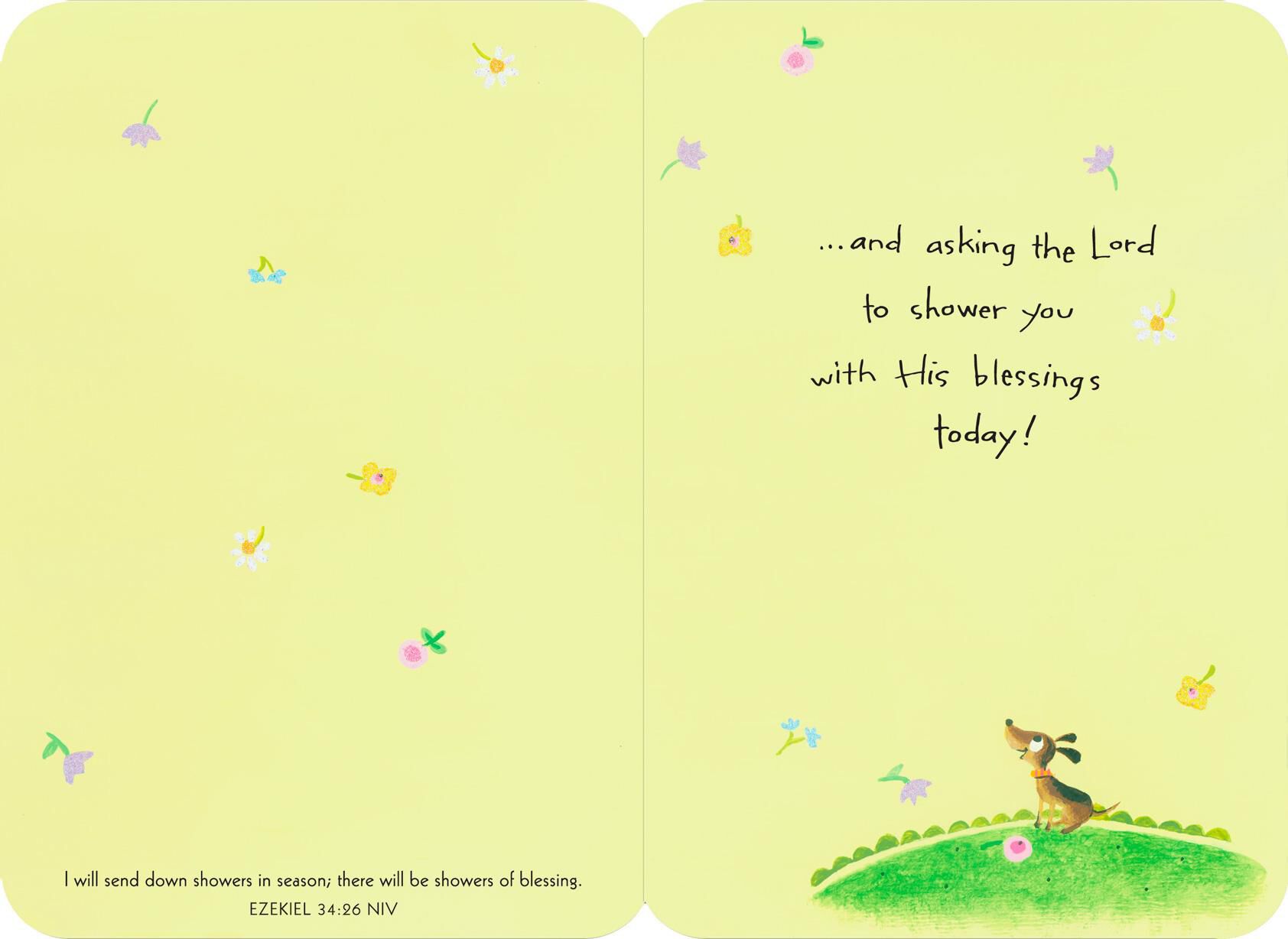 Girl and Dog With Umbrella Religious Thinking of You Card