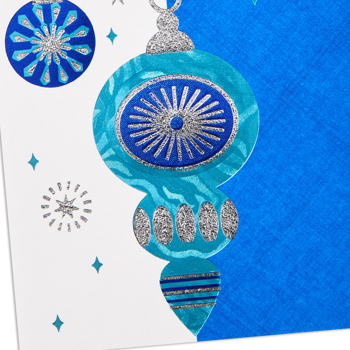 Silver and Blue Retro Ornaments Money Holder Holiday Card Card Front Detail image number 6