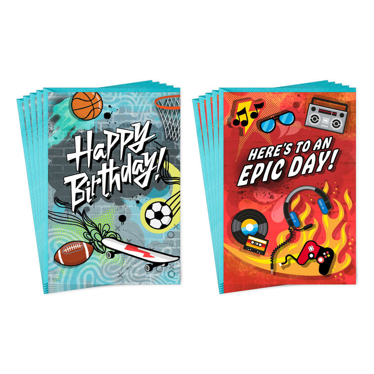 Sports and Music Fun Birthday Cards for Kids, Pack of 10