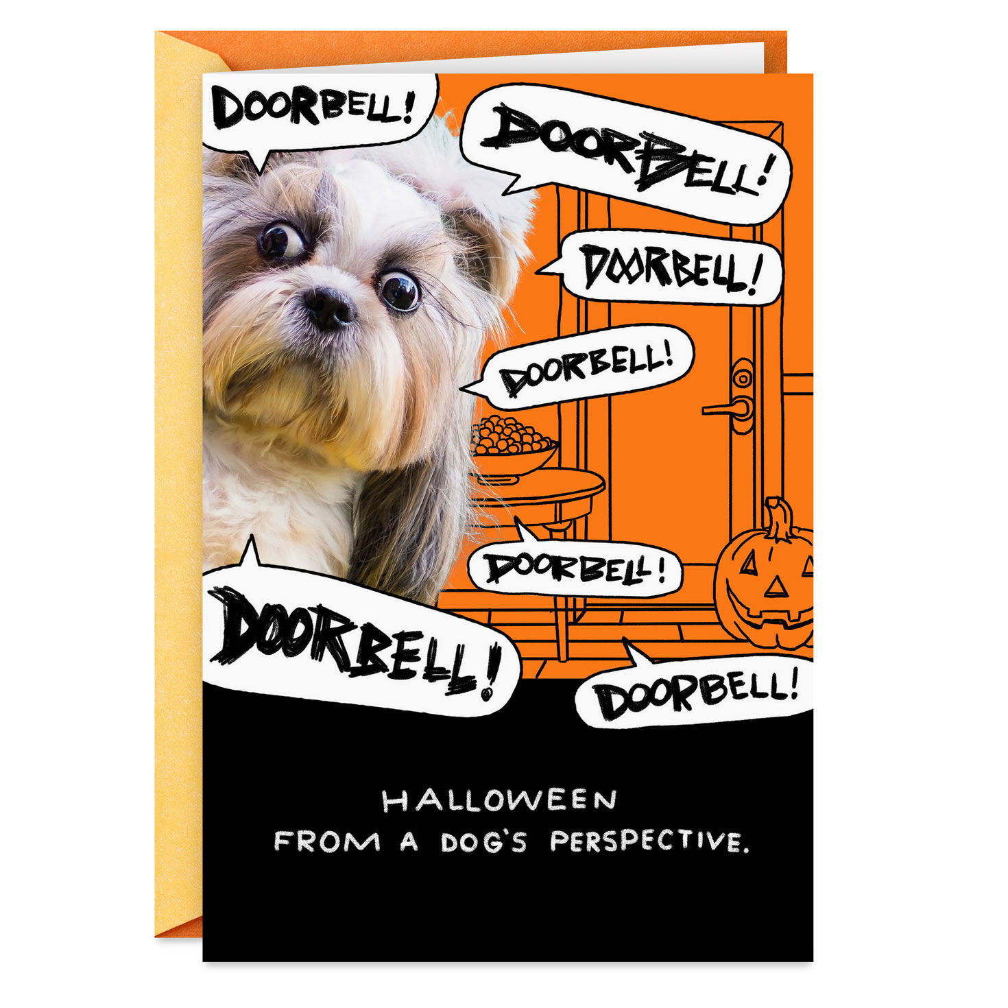 Dog and Doorbell Frenzy Funny Halloween Card