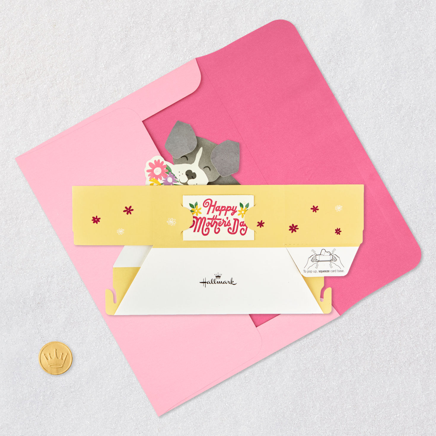 Dog With Flowers 3D Pop-Up Mother's Day Card Card Front with Envelope and Gold Seal image number 5