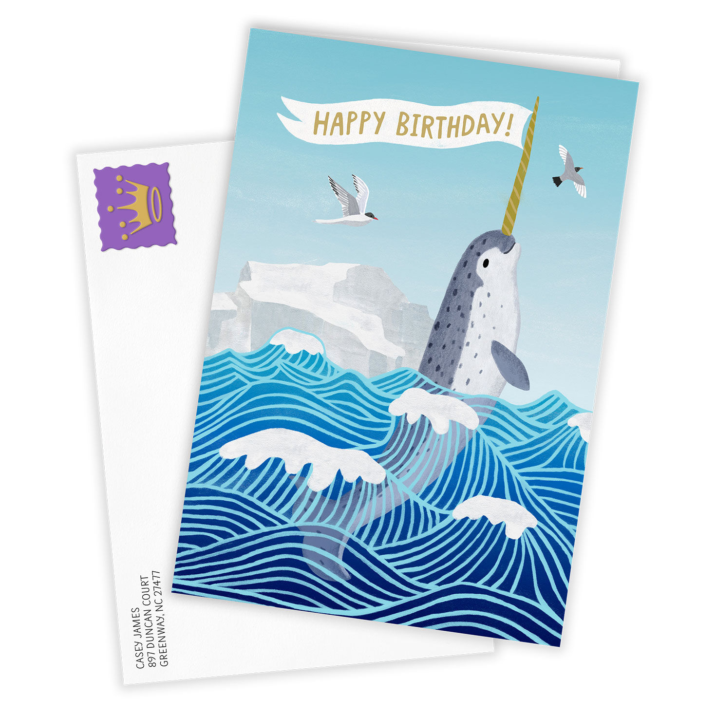 Glad You Exist Narwhal Custom Birthday Card, , large image number 2