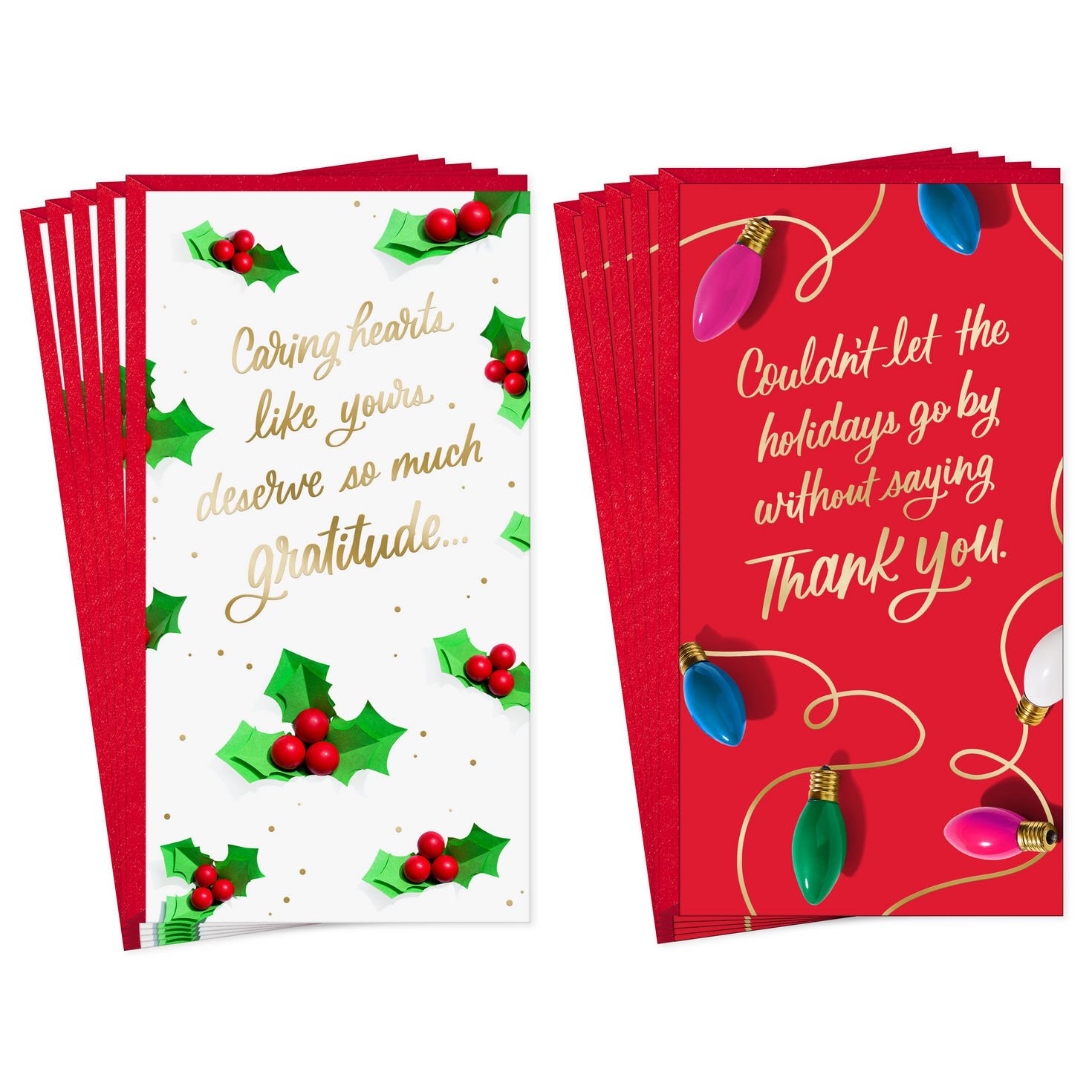 Festive Gratitude Money Holder Assorted Christmas Thank You Cards, Pack of 10
