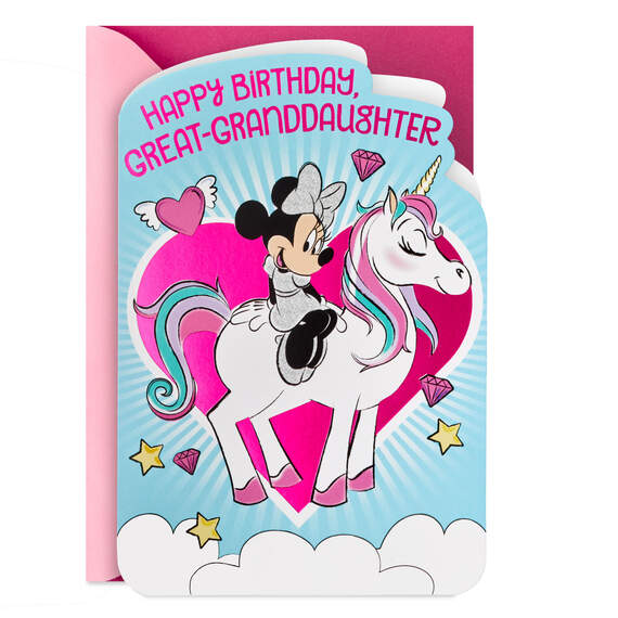 Disney Minnie Mouse on Unicorn Birthday Card for Great-Granddaughter, , large image number 1