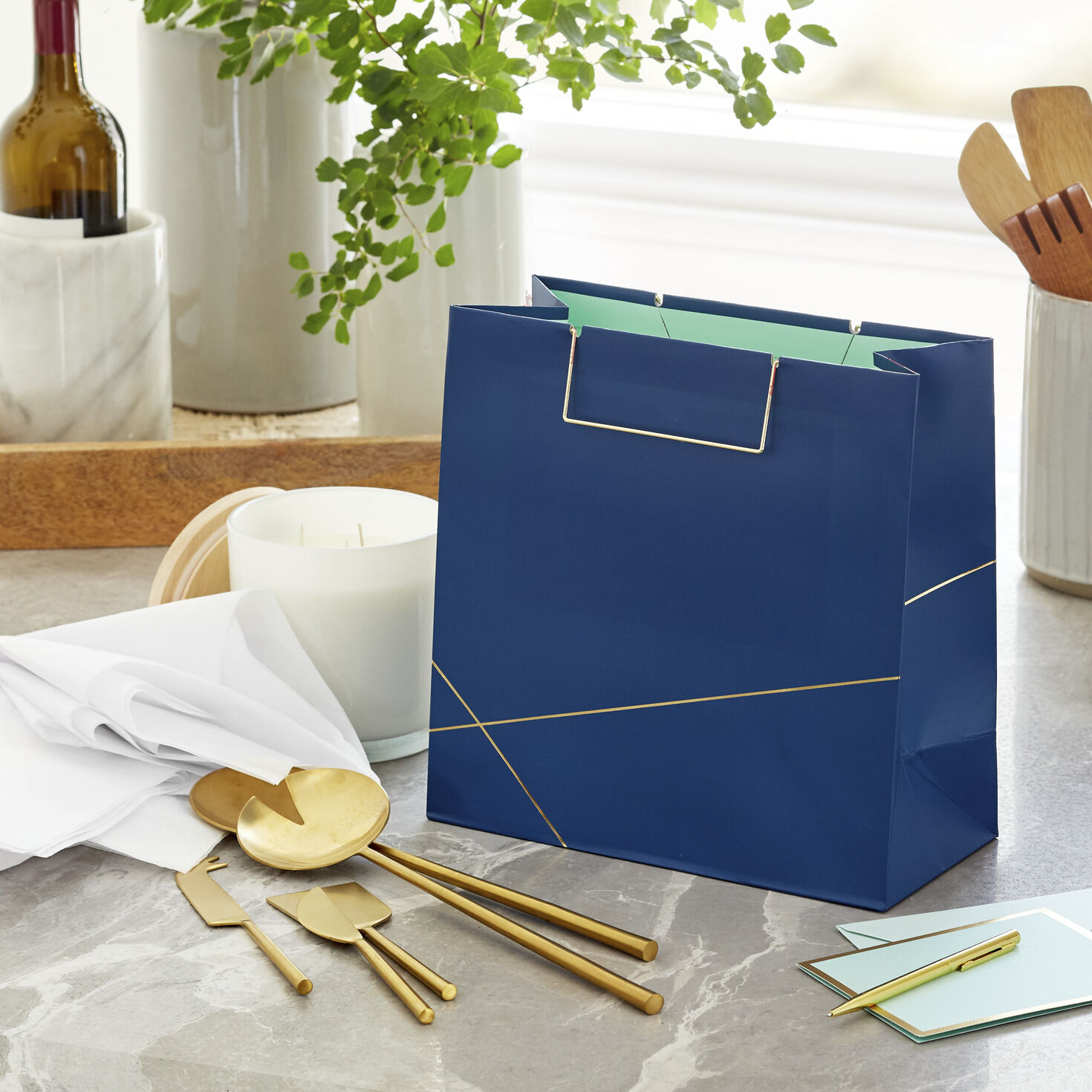 Navy and gold bag clearance