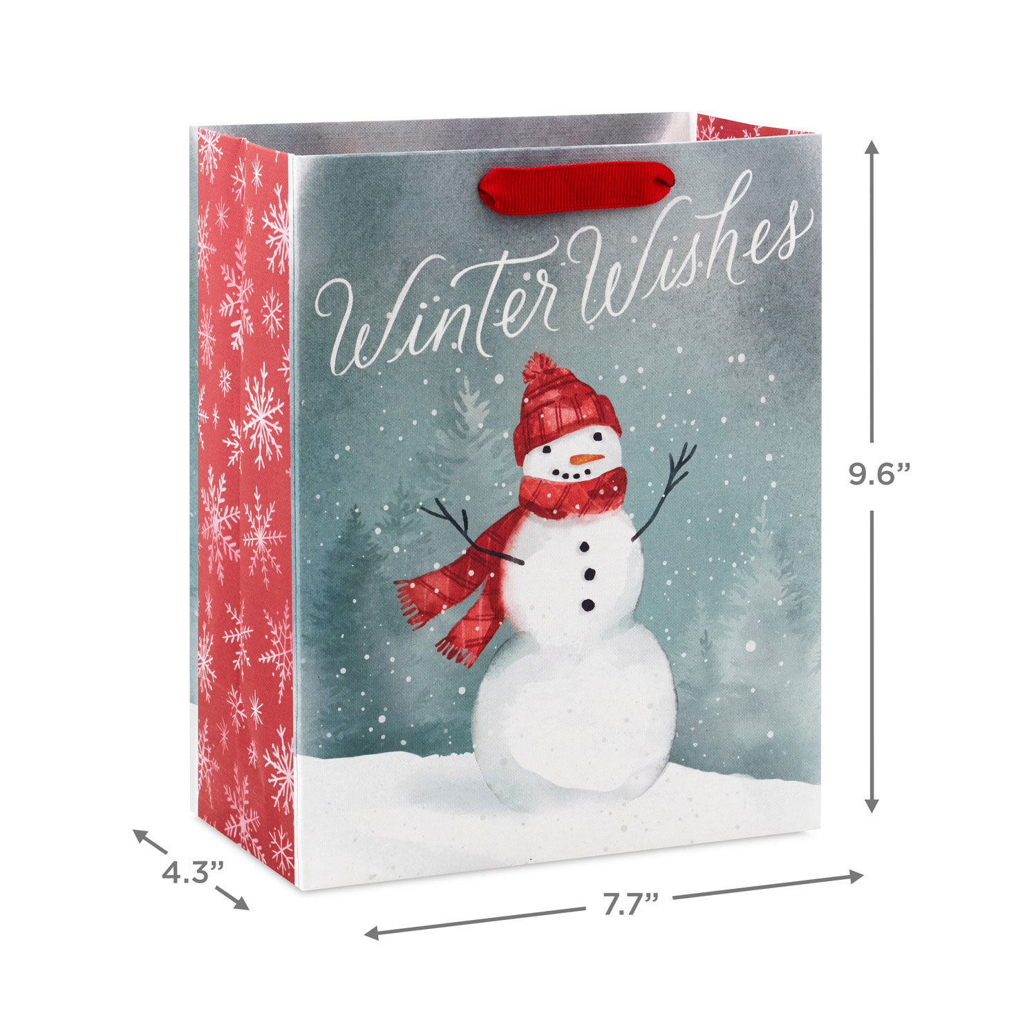 Snowman in Red Scarf and Hat Medium Gift Bag measurement image number 3