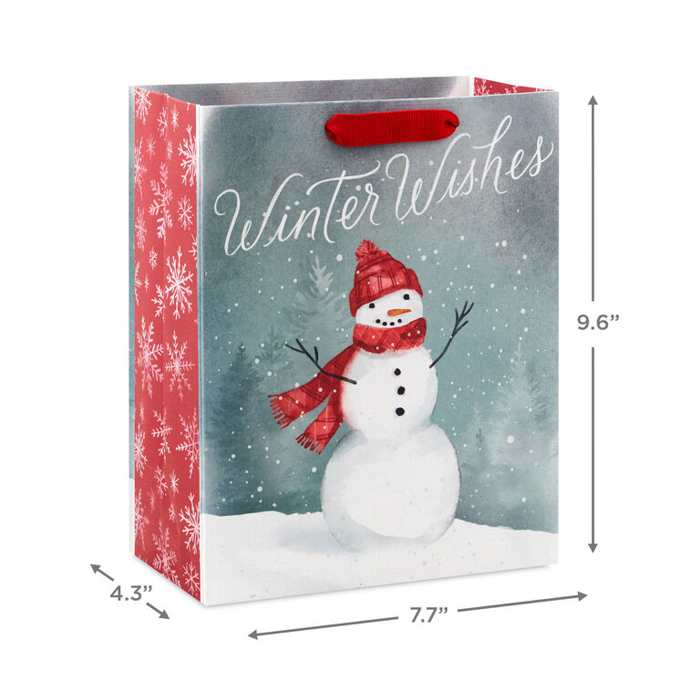 Snowman in Red Scarf and Hat Medium Gift Bag measurement image number 3