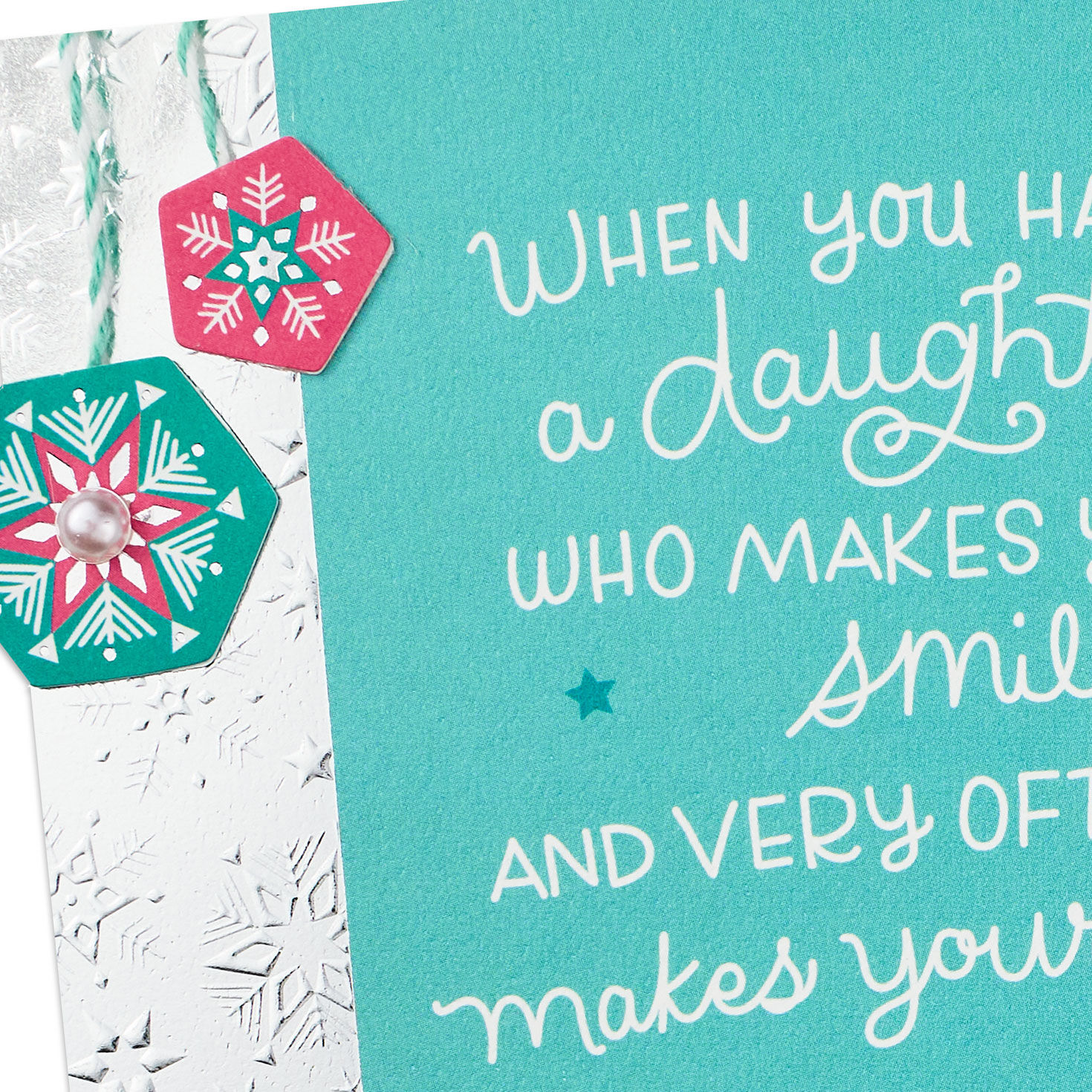 Joy, Pride, Love Snowflakes Daughter Christmas Card Card Front Detail image number 5