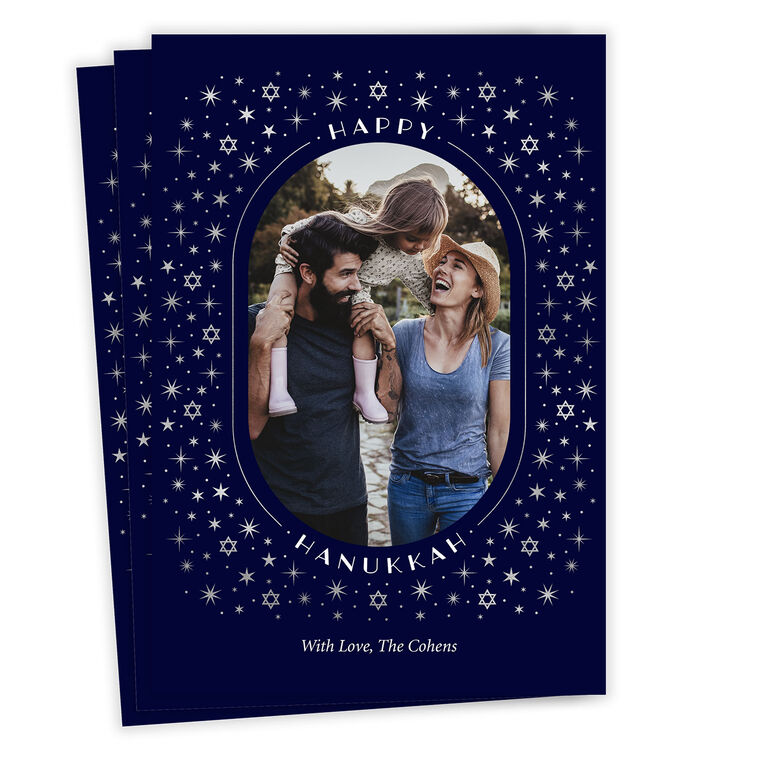 Stars of David on Blue Flat Hanukkah Photo Card