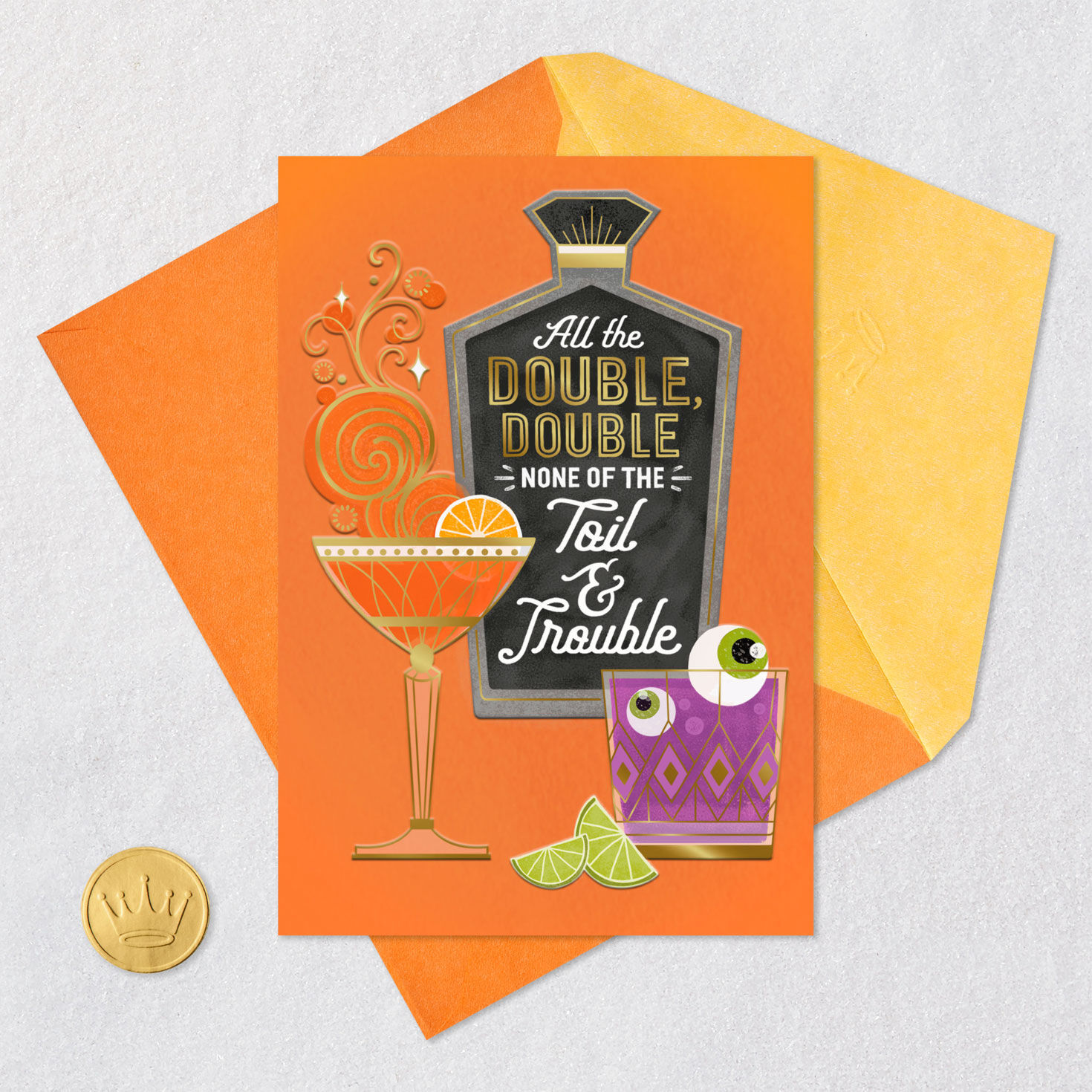 Orange and Purple Cocktails Halloween Card for Adults Card Front with Envelope and Gold Seal image number 5