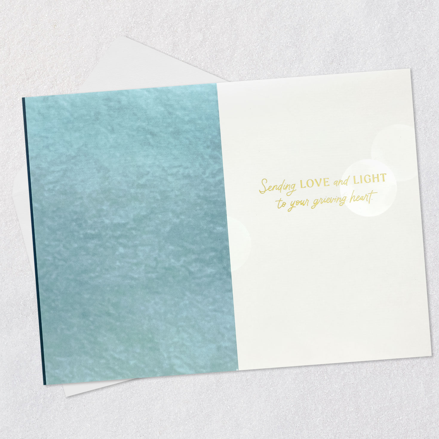 Abstract Art in Teal and Gold Leaves Sympathy Card Open card with envelope image number 3