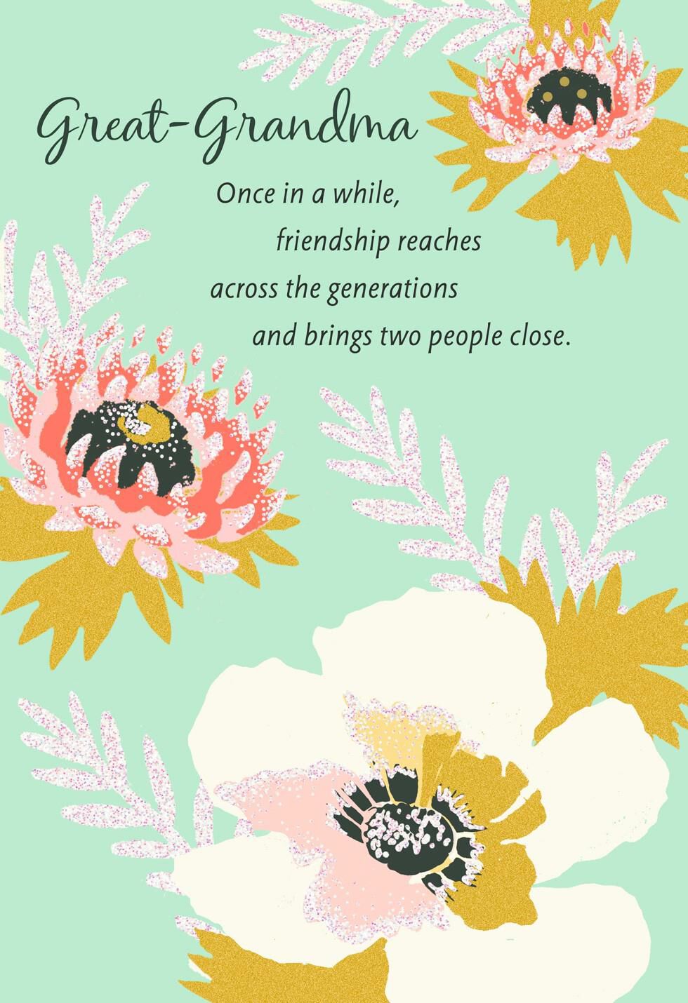 Pink Floral Birthday Card for Great-Grandmother