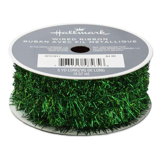 Green Tinsel Wired 5/8" Ribbon, 15'