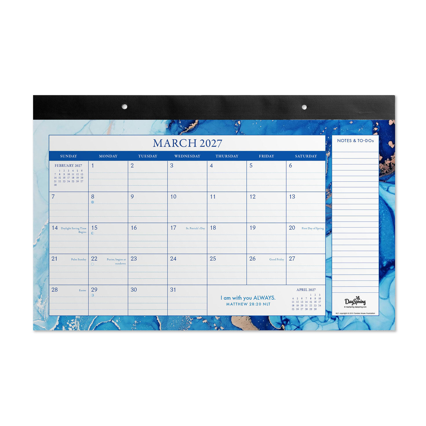 Blue and Gold Foil Marbled 2027 Desk Pad Calendar upclose view image number 3
