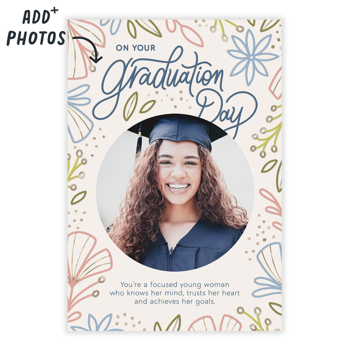 Colored Flower Drawings Personalized Grad Card Card Front indicating personalization image number 2