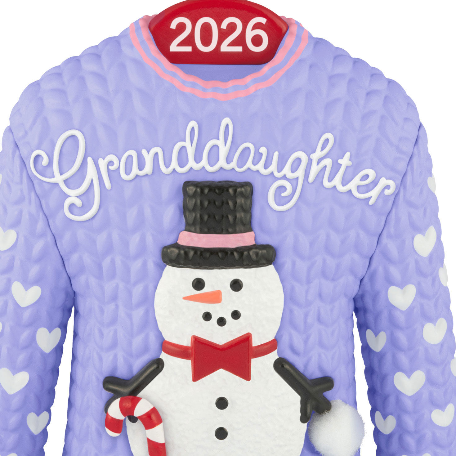 Granddaughter Snowman Purple Sweater Ornament upclose view image number 5