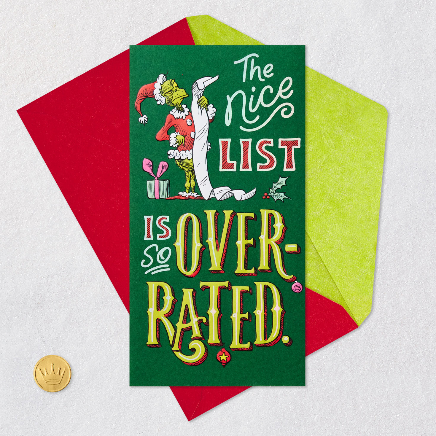Santa Grinch Gift Card Holder Christmas Card Card Front with Envelope and Gold Seal image number 6