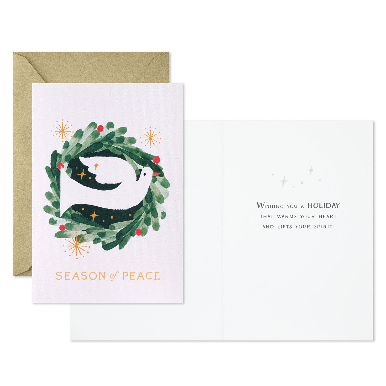 Dove in Pine Wreath Boxed Christmas Cards Card Front with Sentiment image number 3