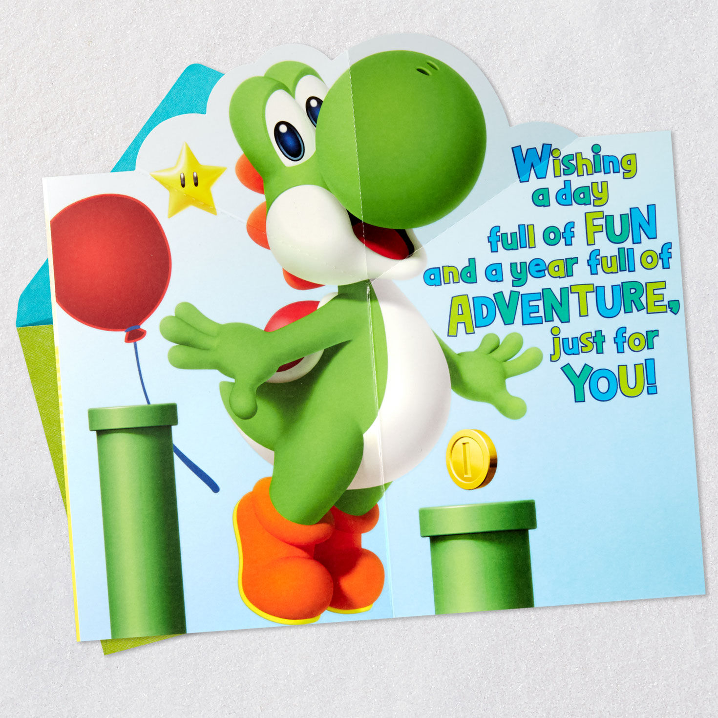 Nintendo Yoshi Yellow and Green Birthday Card Card Front image number 2