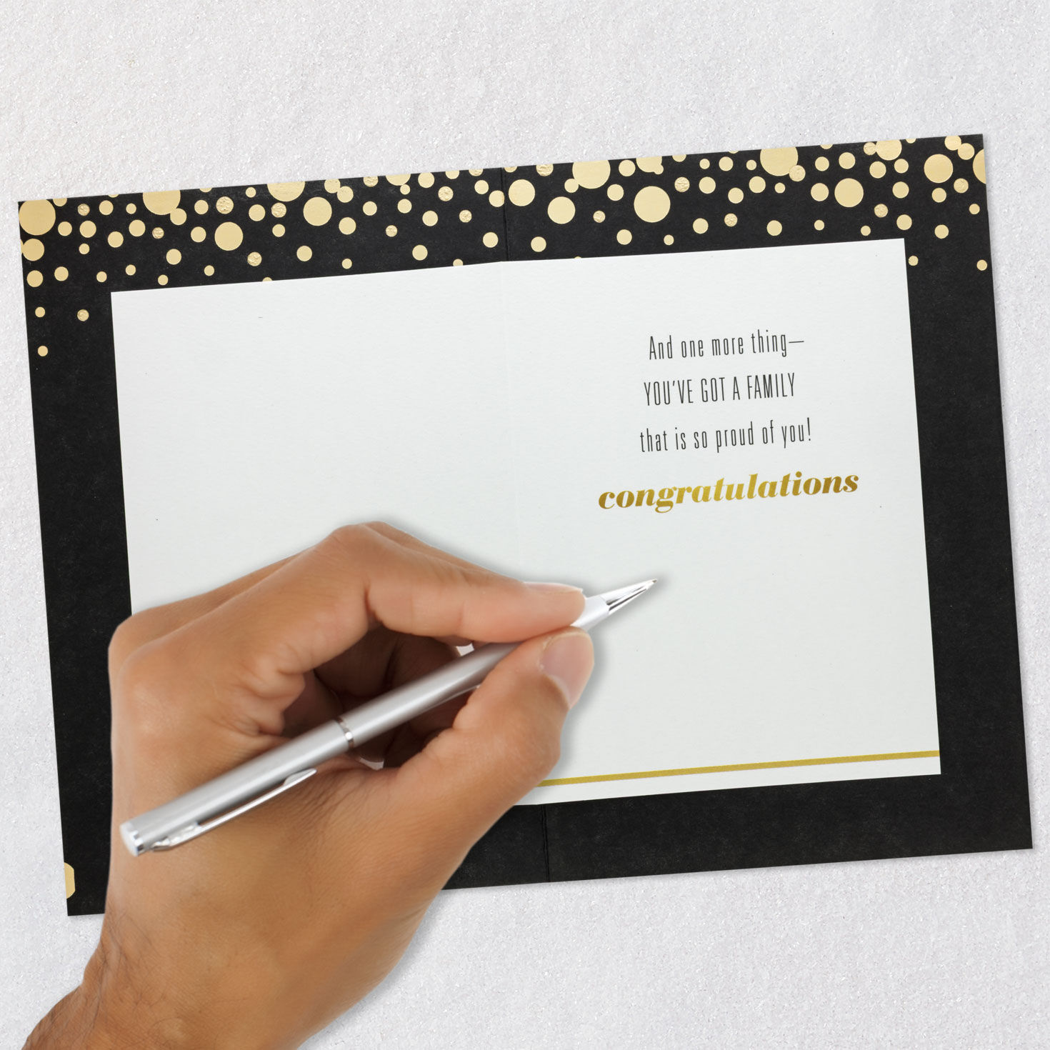Gold Circles on Black Graduation Card for Family Signing card image number 6