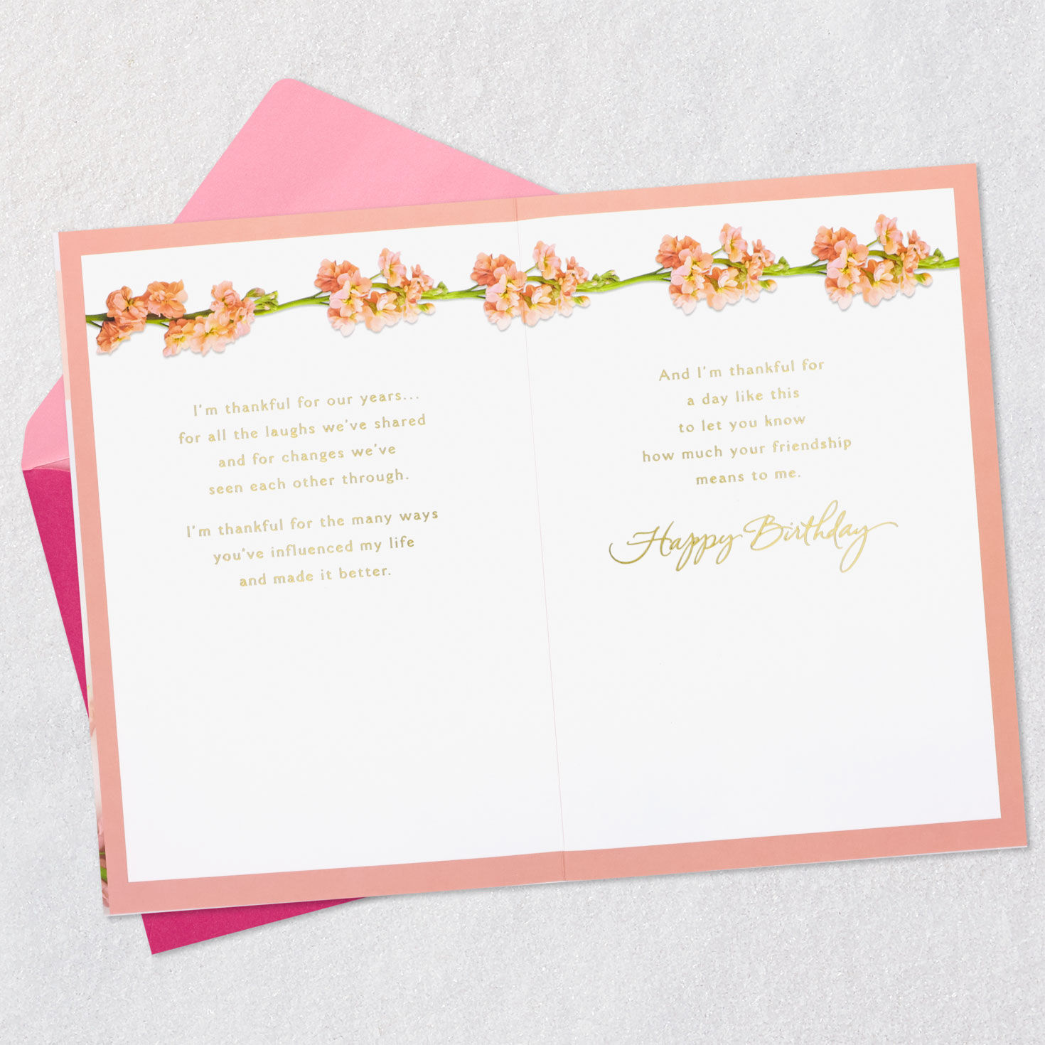 Pink Floral Birthday Card Open card with envelope image number 4