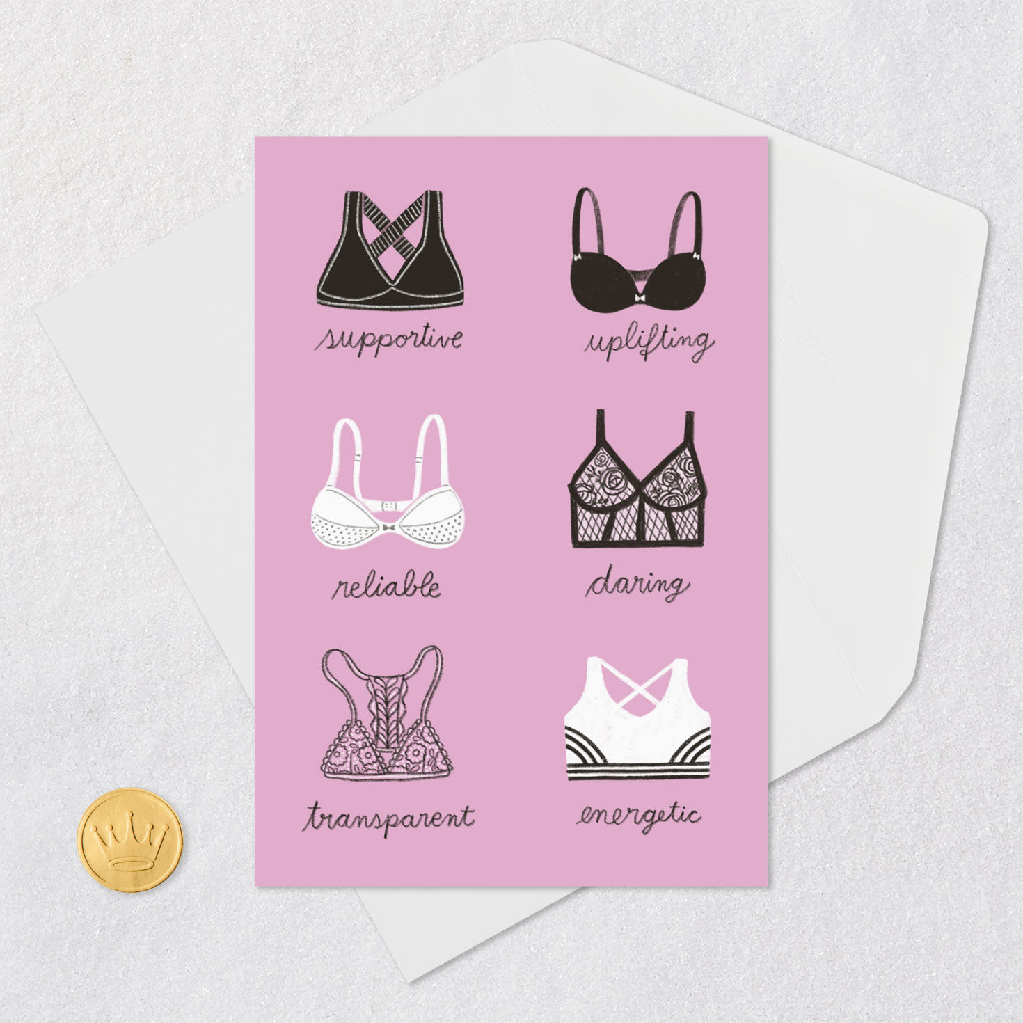 Bras Funny Friendship Card for Her Card Front with Envelope and Gold Seal image number 5