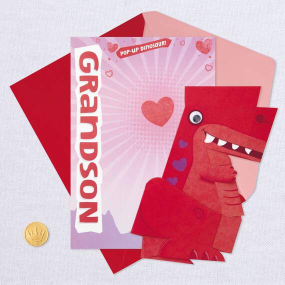 Grandson Valentine's Day Card With Pop-Up Dinosaur, , large image number 6